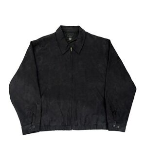 Vintage Cezani Mens Black Faux Suede Full Zip Harrington Jacket Size Large